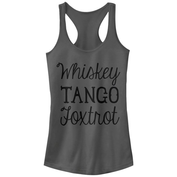 Junior's Lost Gods Whiskey Tango Foxtrot  Racerback Tank Top Charcoal 2X Large