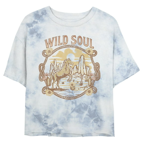 Junior's Lost Gods Wild Soul Horse Graphic Crop T-Shirt White/Blue Small