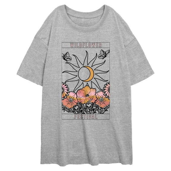 Junior's Lost Gods Wildflower Festival Card Graphic Oversized T-Shirt