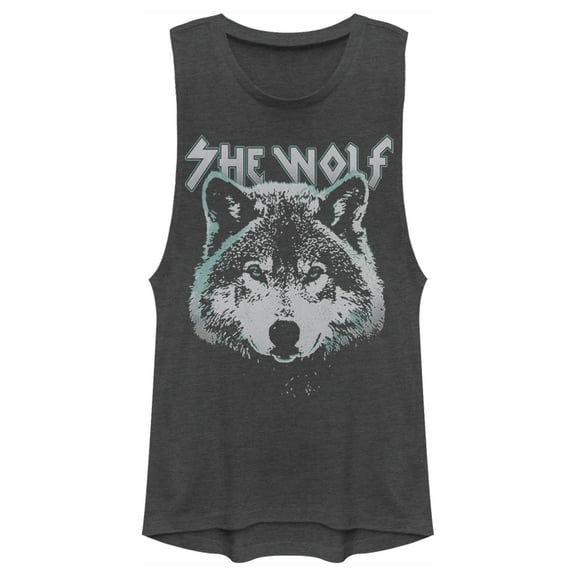 Junior's Lost Gods Wolf Portrait  Festival Muscle Graphic Tee Charcoal Large
