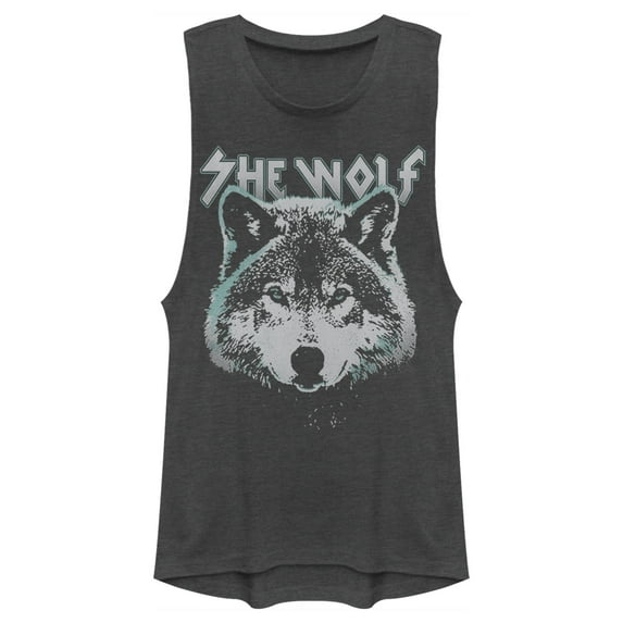 Junior's Lost Gods Wolf Portrait Festival Muscle Graphic Tee Charcoal Medium