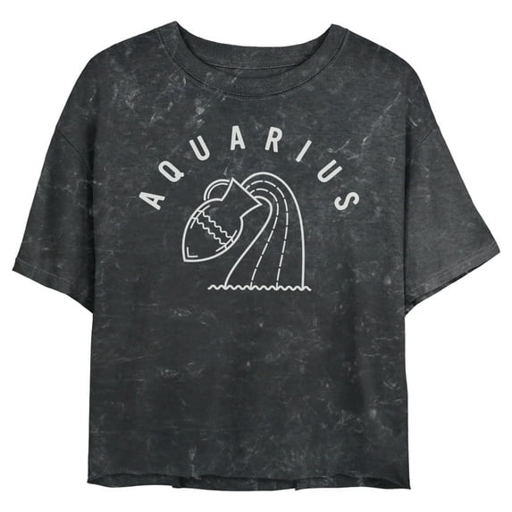 Junior's Lost Gods Zodiac Aquarius Symbol Graphic Crop T-Shirt Black Medium