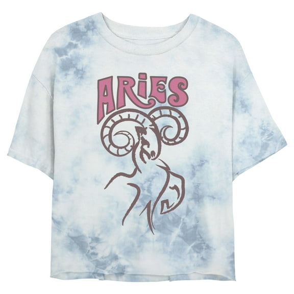 Junior's Lost Gods Zodiac Aries Art Symbol Graphic Crop T-Shirt White/Blue Small