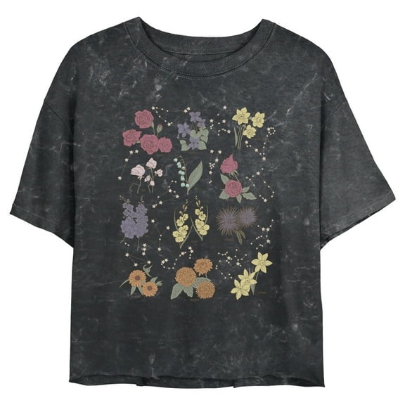Junior's Lost Gods Zodiac Birth Flower Graphic Crop T-Shirt Black 2X Large