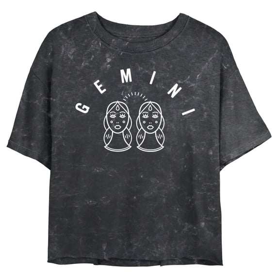 Junior's Lost Gods Zodiac Gemini Line Symbol Graphic Crop T-Shirt Black Small