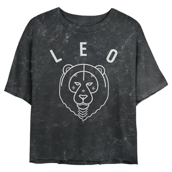 Junior's Lost Gods Zodiac Leo Line Symbol Graphic Crop T-Shirt Black X Large