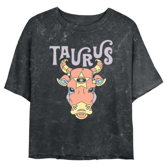 Junior's Lost Gods Zodiac Taurus Art Symbol Crop Graphic Tee Black 2X Large