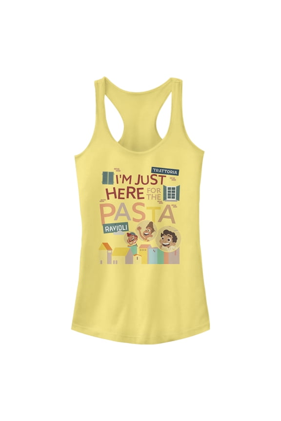 Junior's Luca I'm Just Here for the Pasta Racerback Tank Top Banana Large