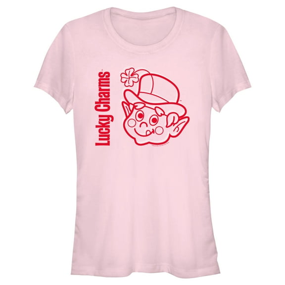 Junior's Lucky Charms Leprechaun Red Face Graphic Tee Light Pink Large