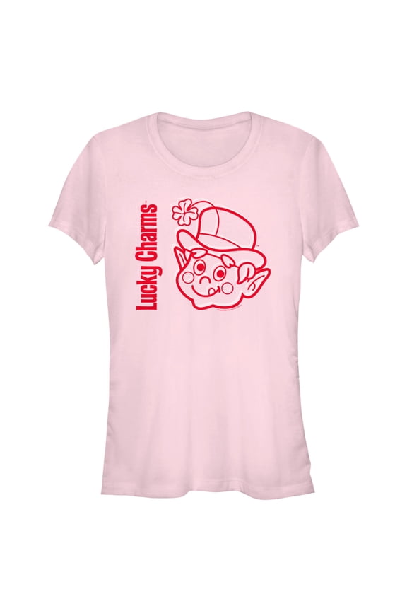 Junior's Lucky Charms Leprechaun Red Face Graphic Tee Light Pink Medium