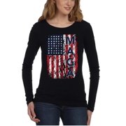 KOYOTEE Junior's MAGA USA Flag Black Long SLV V-Neck T-Shirt Large Black