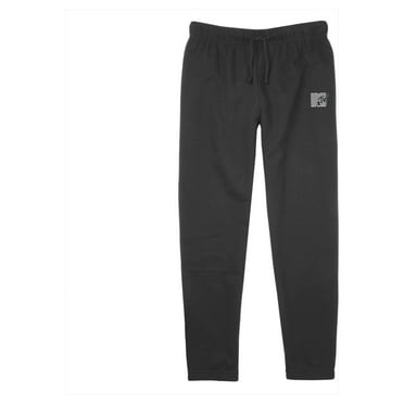 Junior's MTV Black and White Check Logo  Jogger Sweatpants Black Medium