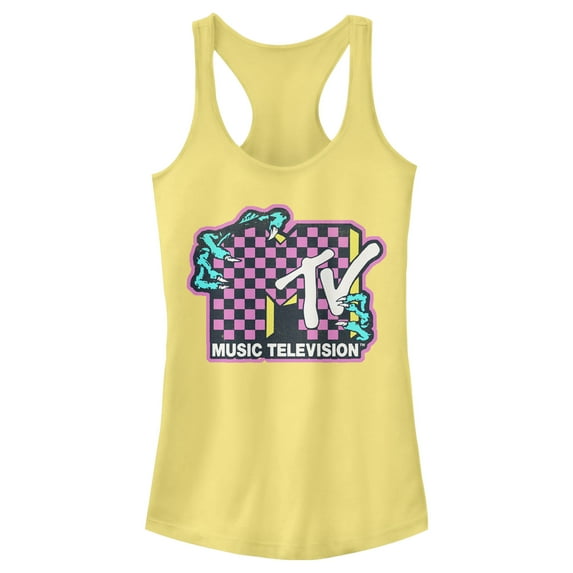 Junior's MTV Checker Dragon Logo Racerback Tank Top Banana Large
