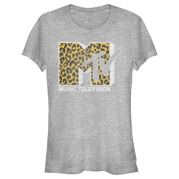 Junior's MTV Cheetah Print Logo Graphic Tee Athletic Heather Large