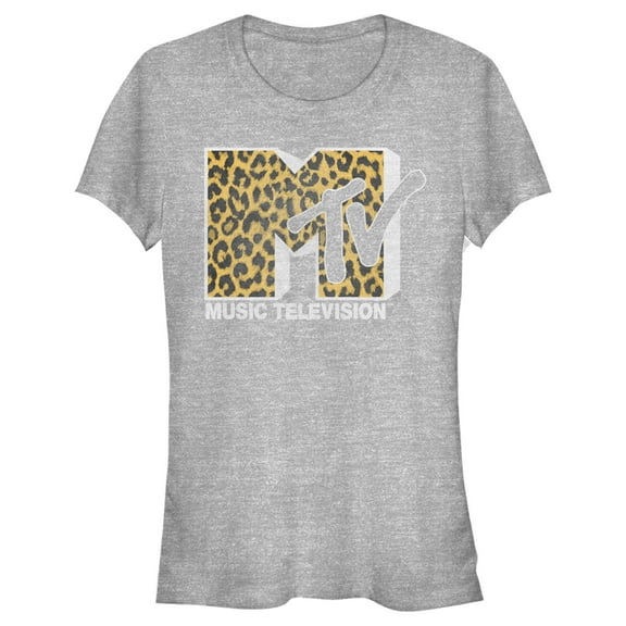 Junior's MTV Cheetah Print Logo  Graphic Tee Athletic Heather Medium
