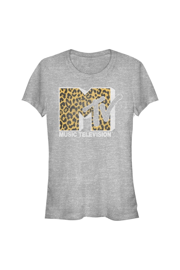 Junior's MTV Cheetah Print Logo Graphic Tee Athletic Heather Small