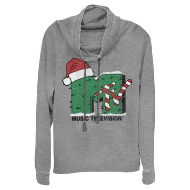 Junior's MTV Christmas Monster Logo  Cowl Neck Sweatshirt Gray Heather Large