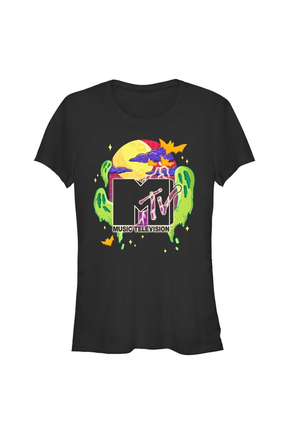 Junior's MTV Colorful Halloween Logo Graphic Tee Black Large