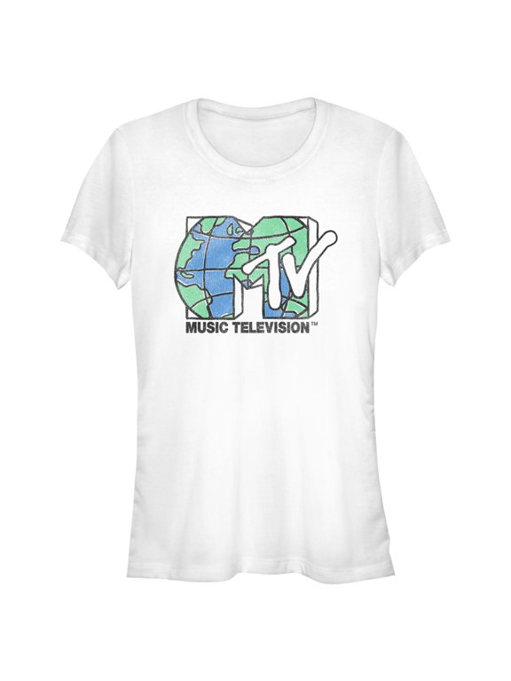 Junior's MTV Distressed Earth Day Logo Graphic Tee White Small