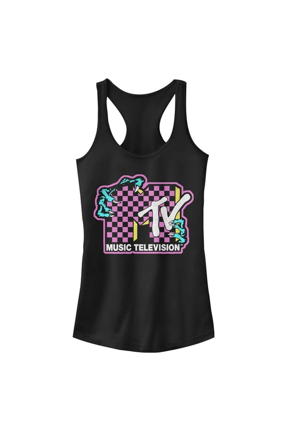 Junior's MTV Dragon Checker Logo Racerback Tank Top Black Large
