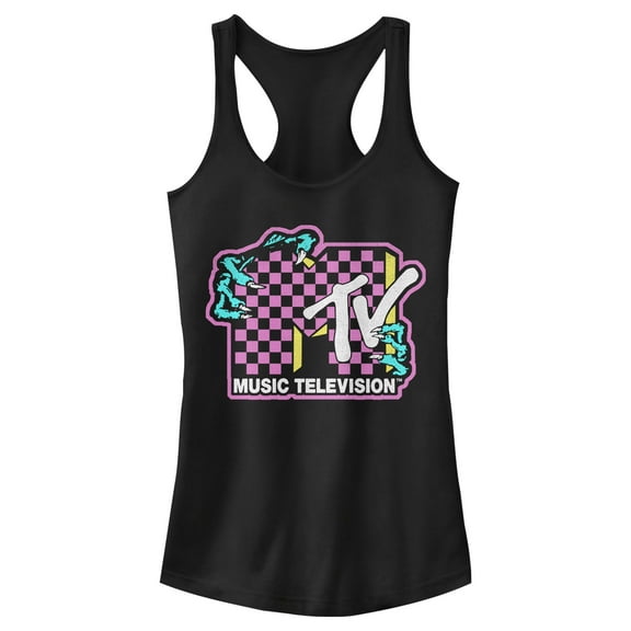 Junior's MTV Dragon Checker Logo  Racerback Tank Top Black X Small