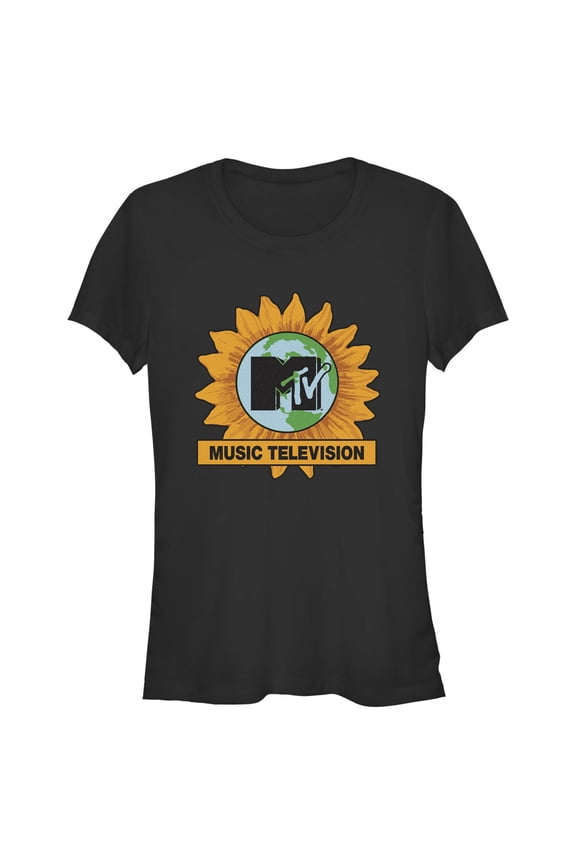 Junior's MTV Earth Day Sunflower Logo  Graphic Tee Black Large