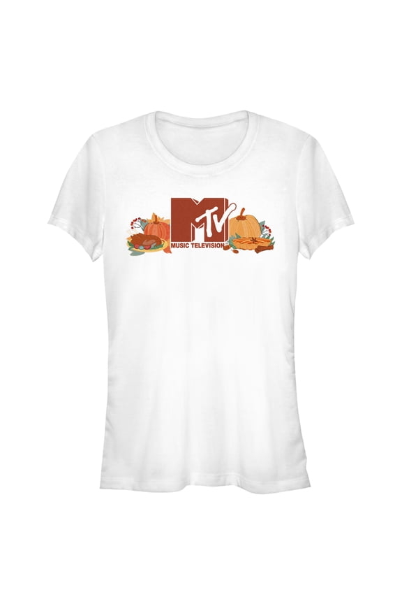 Junior's MTV Fall Logo  Graphic Tee White Large