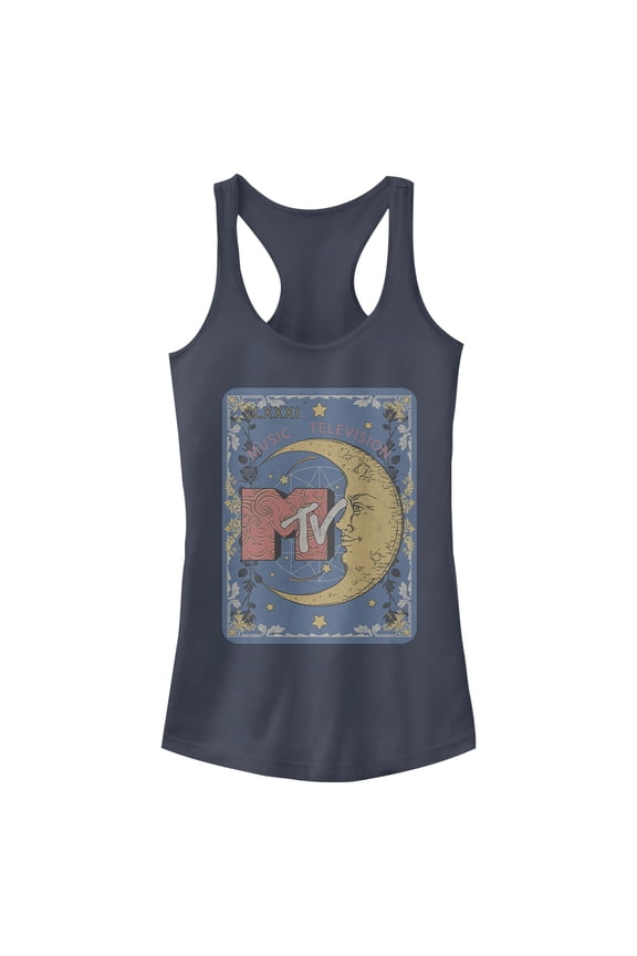 Junior's MTV Moon Line Drawing Logo Racerback Tank Top Indigo 2X Large