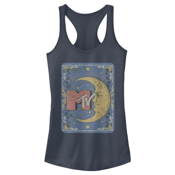 Junior's MTV Moon Line Drawing Logo  Racerback Tank Top Indigo X Small