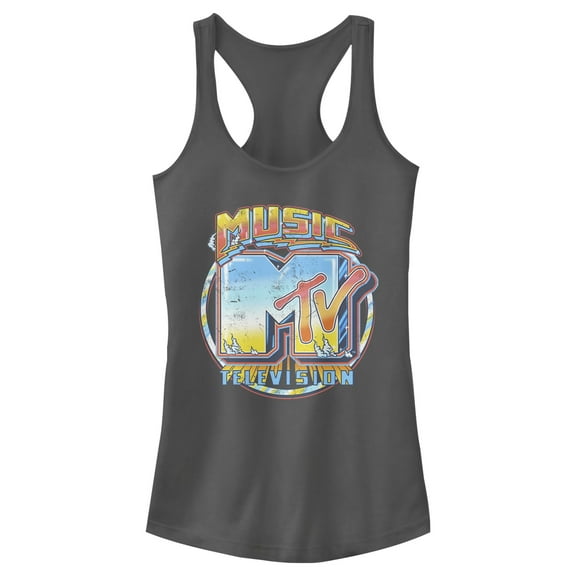 Junior's MTV Old School Logo Racerback Tank Top Charcoal Large