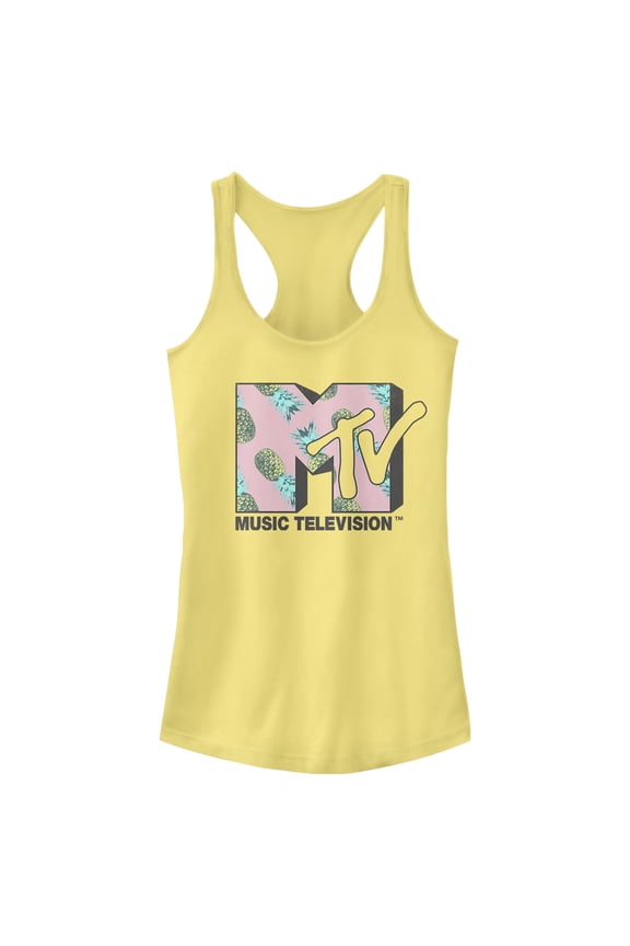 Junior's MTV Pineapple Fruit Logo Racerback Tank Top Banana Medium