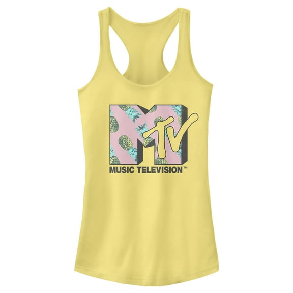 Junior's MTV Pineapple Fruit Logo  Racerback Tank Top Banana Small