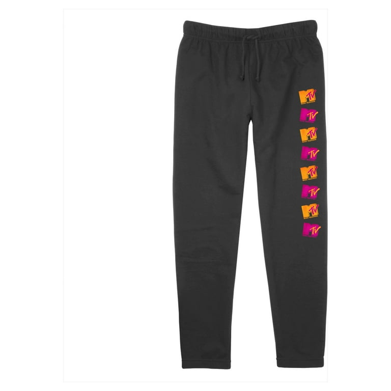 Junior s MTV Repeated Orange and Pink Logo Jogger Sweatpants Black Medium Walmart