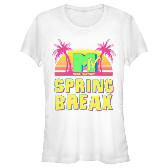 Junior's MTV Retro Spring Break  Graphic Tee White Large