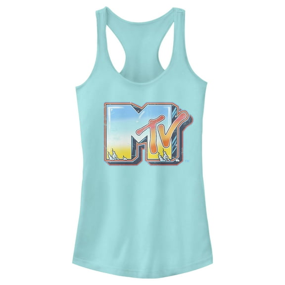 Junior's MTV Shimmery Logo  Racerback Tank Top Cancun Medium