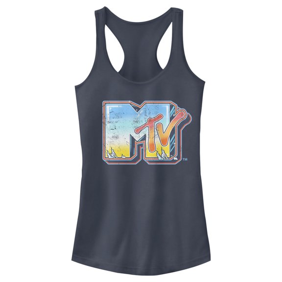 Junior's MTV Shimmery Logo Racerback Tank Top Indigo X Large