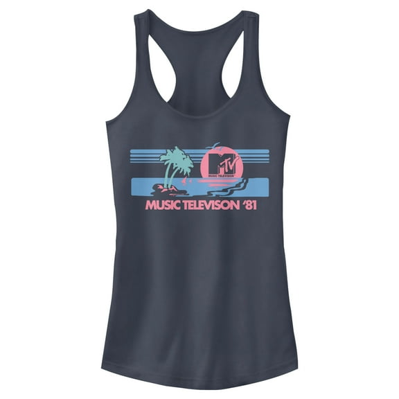 Junior's MTV Spring Break 1981 Sunset  Racerback Tank Top Indigo X Small