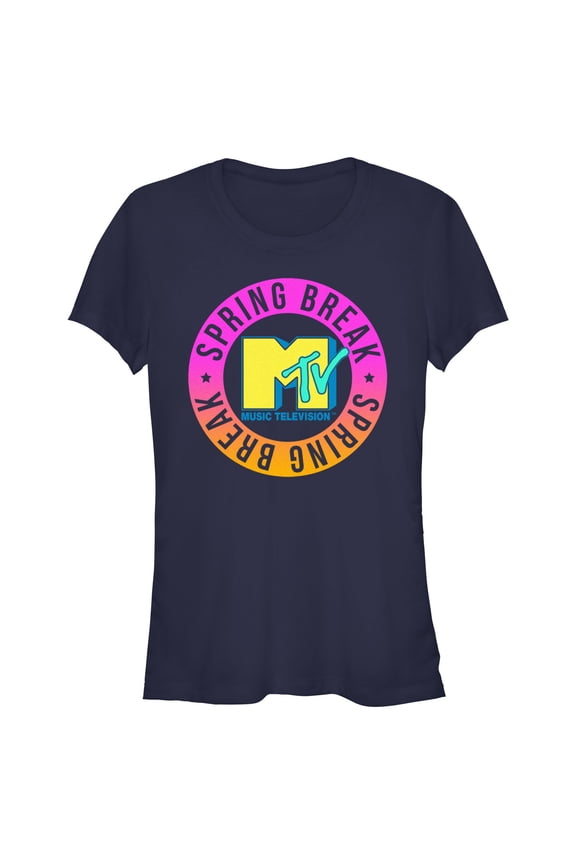 Junior's MTV Spring Break Circle Graphic Tee Navy Blue Small