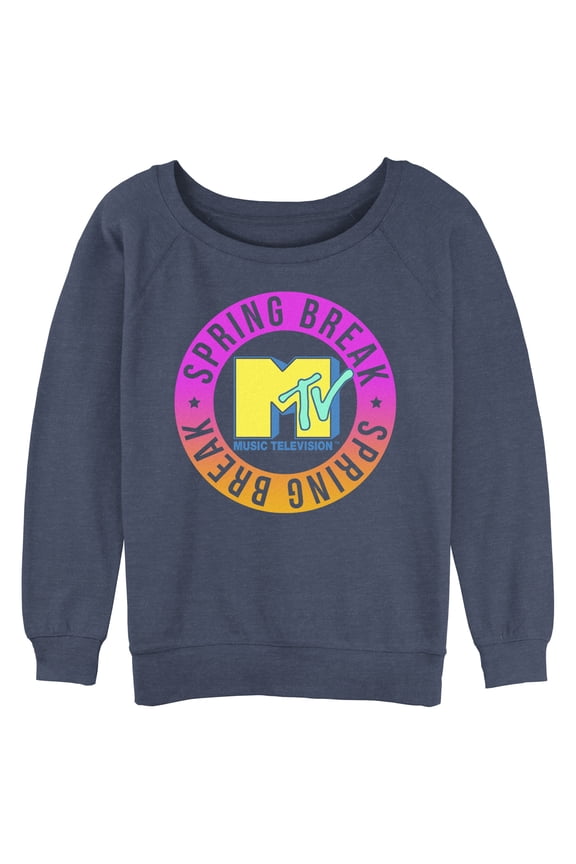 Junior's MTV Spring Break Circle Sweatshirt Blue Heather 2X Large