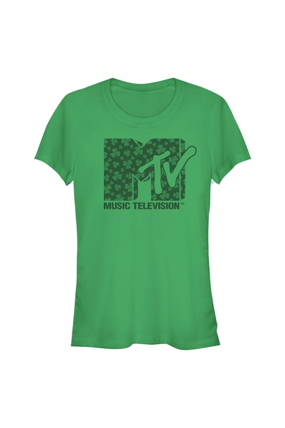 Junior's MTV St. Patrick's Day Shamrock Fill Logo Graphic Tee Kelly Green Medium