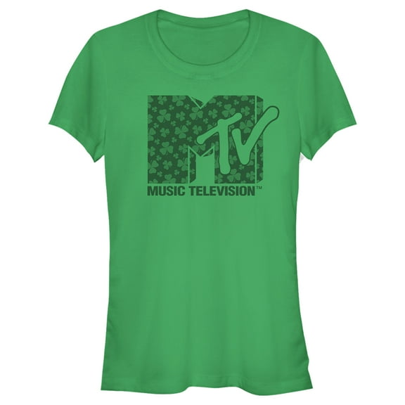 Junior's MTV St. Patrick's Day Shamrock Fill Logo Graphic Tee Kelly Green Small