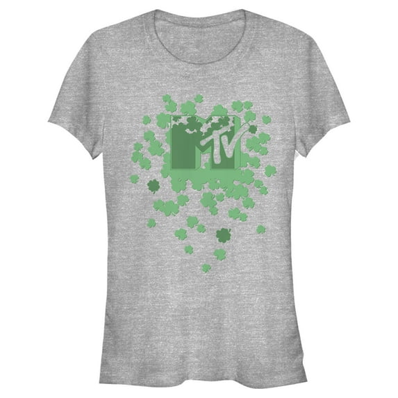 Junior's MTV St. Patrick's Day Shamrock Splatter Logo Graphic Tee Athletic Heather Medium