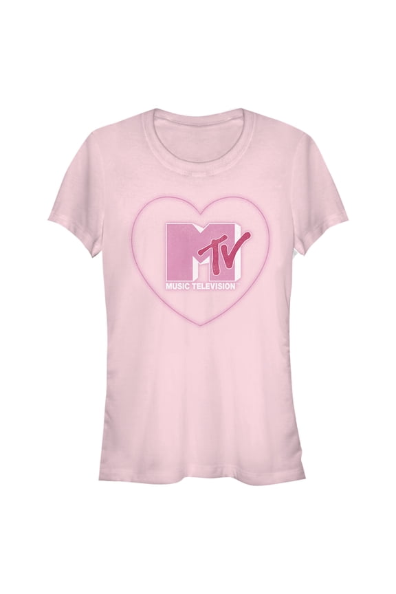 Junior's MTV Valentine's Day Neon Heart Logo Graphic Tee Light Pink 2X Large