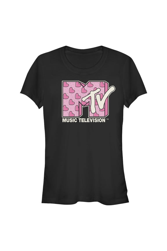 Junior's MTV Valentine's Day Pink Heart Logo Graphic Tee Black X Large