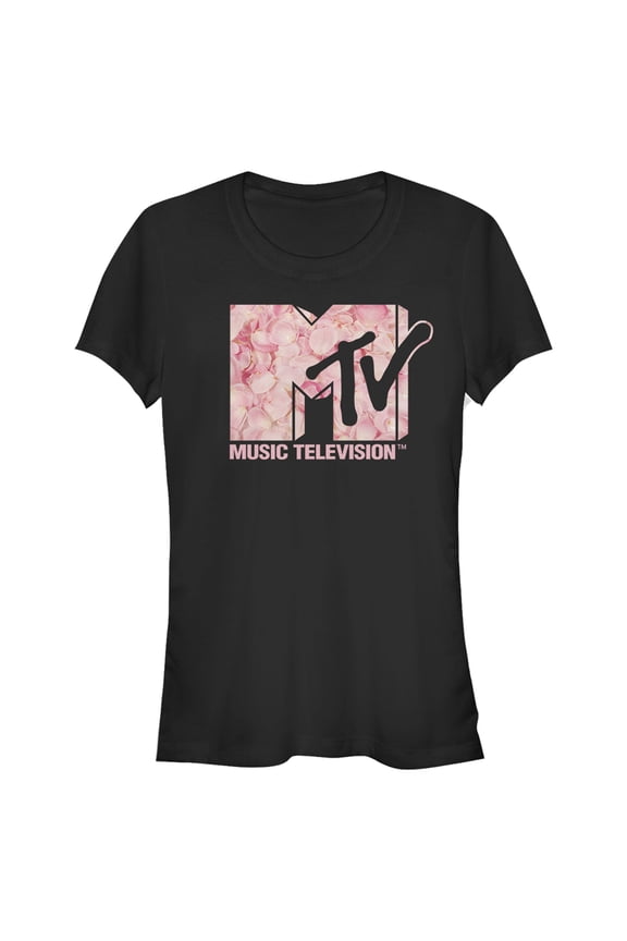Junior's MTV Valentine's Day Rose Petal Logo Graphic Tee Black X Large