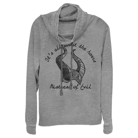 Junior's Maleficent: Mistress of All Evil All About Horns Cowl Neck Sweatshirt Gray Heather Small