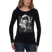 KOYOTEE Junior's Marilyn Monroe Spade Pose Black Long SLV V-Neck T-Shirt X-Large Black
