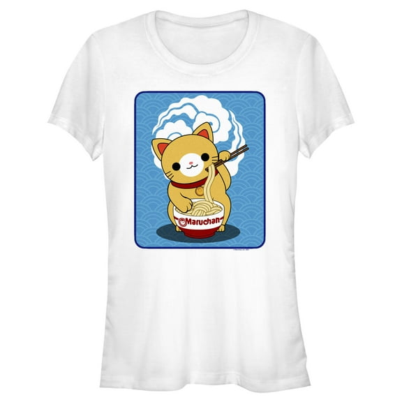 Junior's Maruchan Ramen Cat Graphic Tee White Large