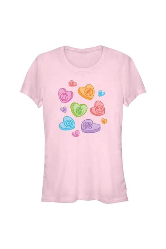 Junior's Marvel Avengers Candy Hearts Graphic Tee Light Pink Small