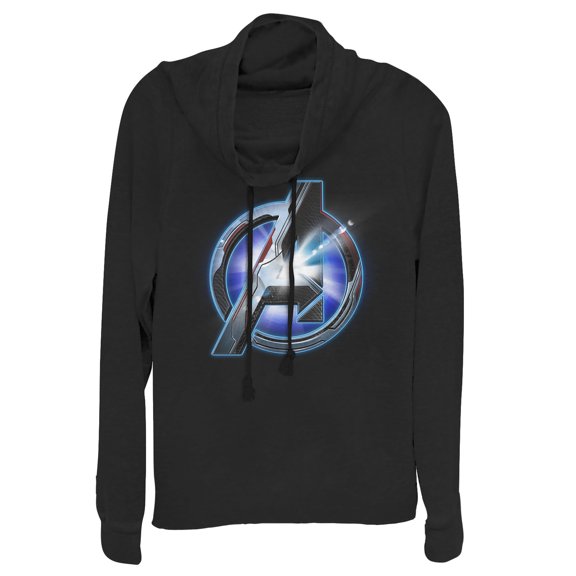 Junior's Marvel Avengers: Endgame Arc Reactor Logo  Cowl Neck Sweatshirt Black 3X Large